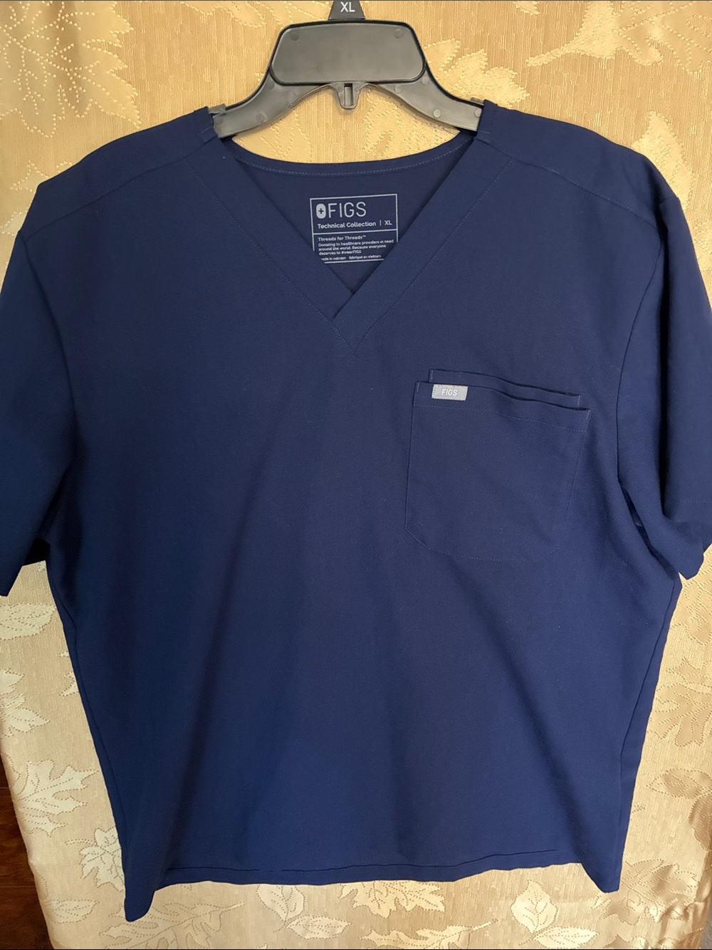 FIGS Men's Navy V-Neck Scrub Top with Chest Pocket